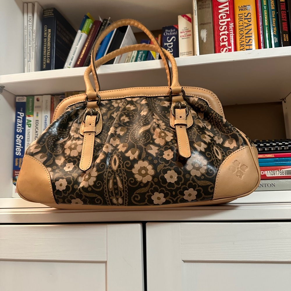 Patricia Nash Floral Pattern Satchel Handbag in Brown and Tan